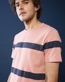 Shop Men's Pink & Navy Blue Striped Regular Fit T-shirt