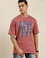 Shop Men's Pink New York City Typography Oversized T-shirt-Front