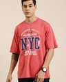 Shop Men's Pink NYC Typography Oversized T-shirt-Front