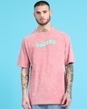 Shop Men's Pink Puff Printed Oversized Acid Wash T-shirt-Front