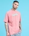 Shop Men's Pink Puff Printed Oversized Acid Wash T-shirt-Full