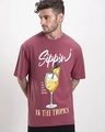 Shop Men's Slate Rose Sippin In The Tropic Graphic Printed Oversized T-shirt-Front