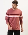 Shop Men's Pink Striped Slim Fit T-shirt-Front