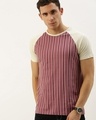 Shop Men's Pink Striped Slim Fit T-shirt-Front