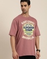 Shop Men's Pink Superior Denim Typography Oversized T-shirt-Front