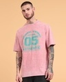 Shop Men's Pink Typography Oversized Acid Wash T-shirt-Front