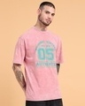 Shop Men's Pink Typography Oversized Acid Wash T-shirt-Full