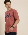 Shop Men's Pink USA Typography Oversized T-shirt-Front