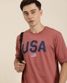 Shop Men's Pink USA Typography Oversized T-shirt-Full
