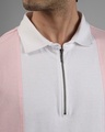 Shop Men's Pink & White Color Block Oversized Polo Zipper T-shirt