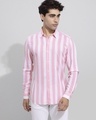 Shop Men's Pink & White Striped Slim Fit Shirt-Front