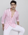 Shop Men's Pink & White Striped Slim Fit Shirt-Full