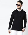 Shop Men's Plain Back Panel Full Sleeve Hoodie T-shirt(Black-White)-Front