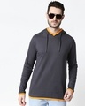 Shop Men's Plain Back Panel Full Sleeve Hoodie T-shirt(Nimbus Grey-Neon Orange)-Front