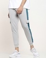 Shop Men's Grey & Blue Color Block Joggers-Front