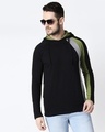 Shop Men's Plain Colorblock Three Panel Full sleeve Hoodie T-shirt (Black-Meteor Grey-Woodbine Green)-Front