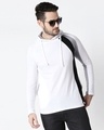 Shop Men's Plain Colorblock Three Panel Full sleeve Hoodie T-shirt (White-Black-Meteor Grey)-Front