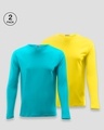 Shop Men's Plain Full Sleeves T-Shirt (Tropical Blue & Pineapple Yellow)-Front