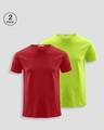Shop Pack of 2 Men's Red & Neon Green T-shirt-Front