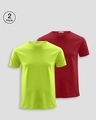 Shop Pack of 2 Men's Neon Green & Cherry Red T-shirt-Front