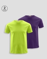Shop Pack of 2 Men's Neon Green & Parachute Purple T-shirt-Front