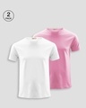 Shop Pack of 2 Men's White & Pink T-shirt-Front