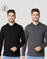 Shop Men's Plain Hoodie T-Shirt (Nimbus Grey & Black)-Front