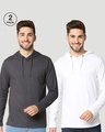 Shop Men's Plain Hoodie T-Shirt (Nimbus Grey & White)-Front