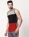 Shop Men's Plain Horizontal Three Panel Vest(Laurel Green-Black-Scarlet Red)-Front