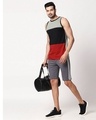 Shop Men's Plain Horizontal Three Panel Vest(Laurel Green-Black-Scarlet Red)-Full