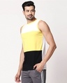 Shop Men's Plain Horizontal Three Panel Vest(White-Pineapple Yellow-Black)-Front