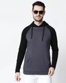 Shop Men's Plain Raglan Full Sleeve Hoodie T-shirt(Nimbus Grey -Black)-Front