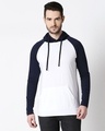 Shop Men's Plain Raglan Full Sleeve Hoodie T-shirt(White-Navy Blue)-Design