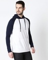 Shop Men's Plain Raglan Full Sleeve Hoodie T-shirt(White-Navy Blue)-Full