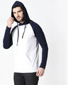 Shop Men's Plain Raglan Full Sleeve Hoodie T-shirt(White-Navy Blue)-Front