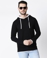 Shop Men's Plain Raw Edge Full Sleeve Hoodie T-shirt(Black-White)-Front