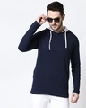 Shop Men's Plain Raw Edge Full Sleeve Hoodie T-shirt(Navy Blue-White)-Front