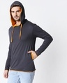 Shop Men's Plain Raw Edge Full Sleeve Hoodie T-shirt (Nimbus Grey-Neon Orange)-Front