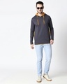Shop Men's Plain Raw Edge Full Sleeve Hoodie T-shirt (Nimbus Grey-Neon Orange)