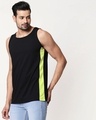 Shop Men's Plain Side Panel Vest(Black-Neon Green)-Front