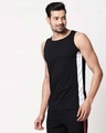 Shop Men's Plain Side Panel Vest(Black-White)-Front