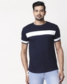 Shop Men's Plain Sport T-Shirt(Navy Blue-White)-Front