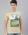 Shop Men's Plus Size Beige Organic Cotton Half Sleeves T-Shirt-Front