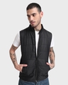 Shop Men's Black Plus Size Sleeveless Puffer Jacket-Front