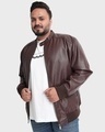 Shop Men's Brown Plus Size PU Jacket-Front