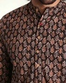Shop Men's Printed Mandarin Collar Black Short Kurta