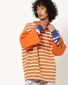 Shop Men's Orange Striped Oversized Hoodie-Front