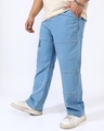 Shop Men's Prussian Blue Oversized Plus Size Cargo Jeans-Design