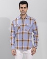 Shop Men's Blue Checked Slim Fit Shirt-Front