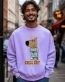 Shop Men's Purple Chill Guy Graphic Printed Oversized Sweatshirt-Front